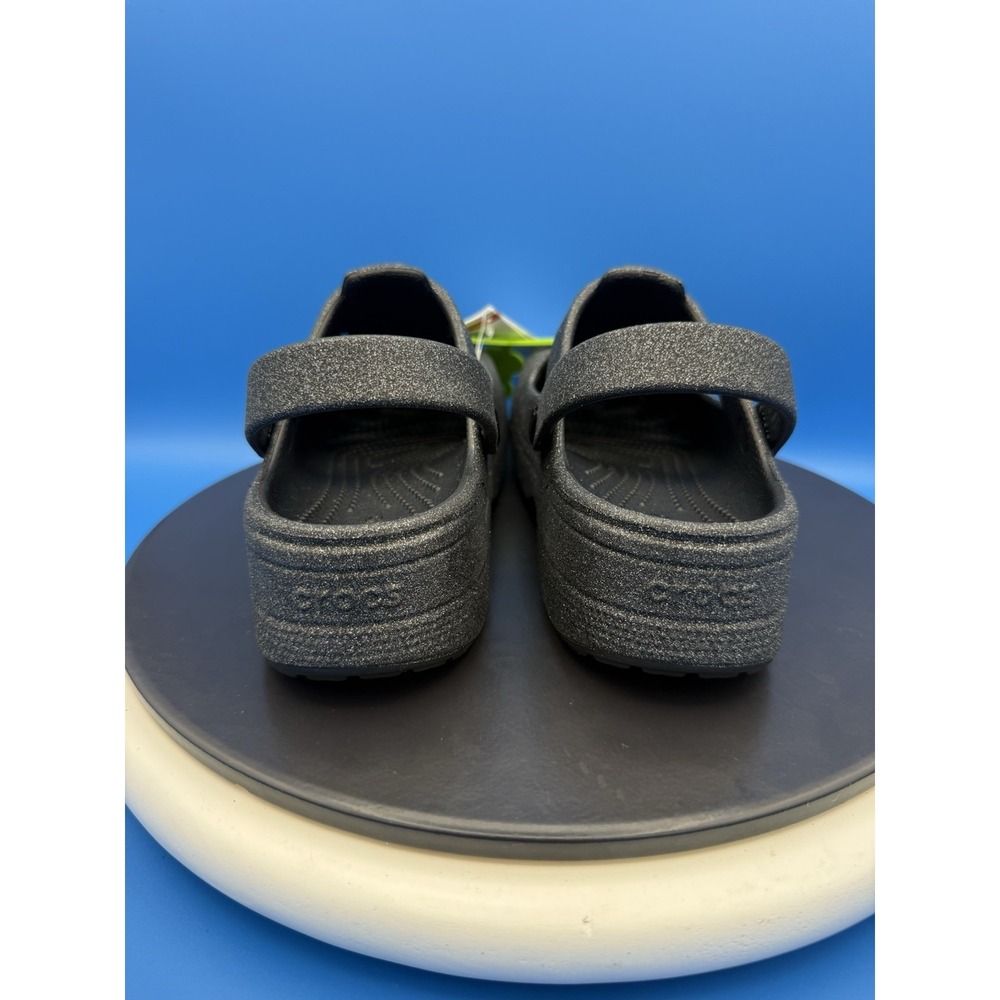 CROCS Kids Classic Black Glitter Mary Jane Clogs Size Junior 4 Slip On Sandals‎ - Picture 7 of 8